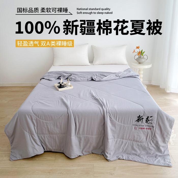 91家纺网 家纺一手货源 找家纺 思雅庭 2025新款水洗棉新疆棉花被夏被夏凉被空调被子 灰色