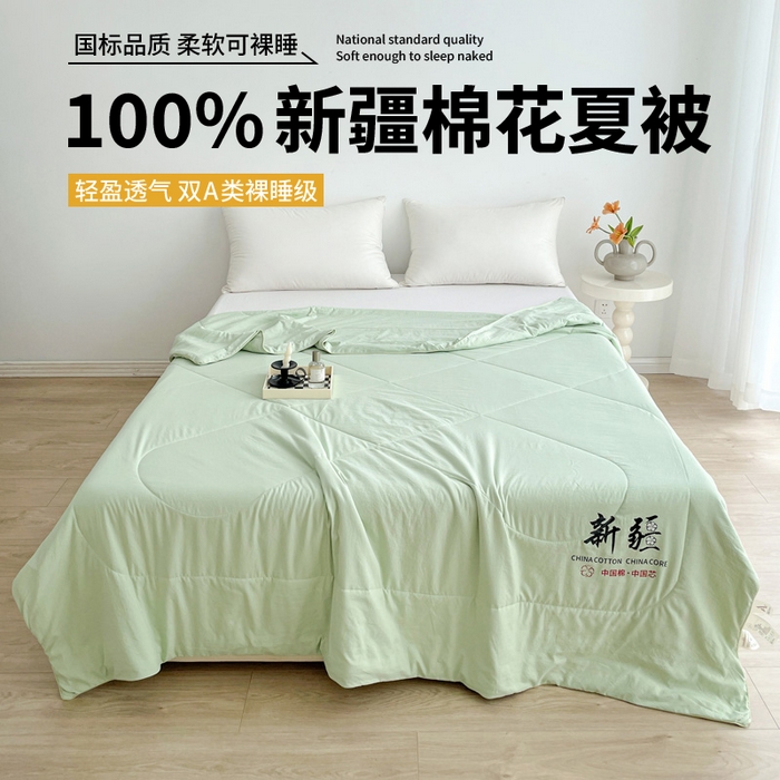 91家纺网 家纺一手货源 找家纺 思雅庭 2025新款水洗棉新疆棉花被夏被夏凉被空调被子 绿色