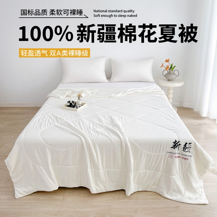 91家纺网 家纺一手货源 找家纺 思雅庭 2025新款水洗棉新疆棉花被夏被夏凉被空调被子 白色