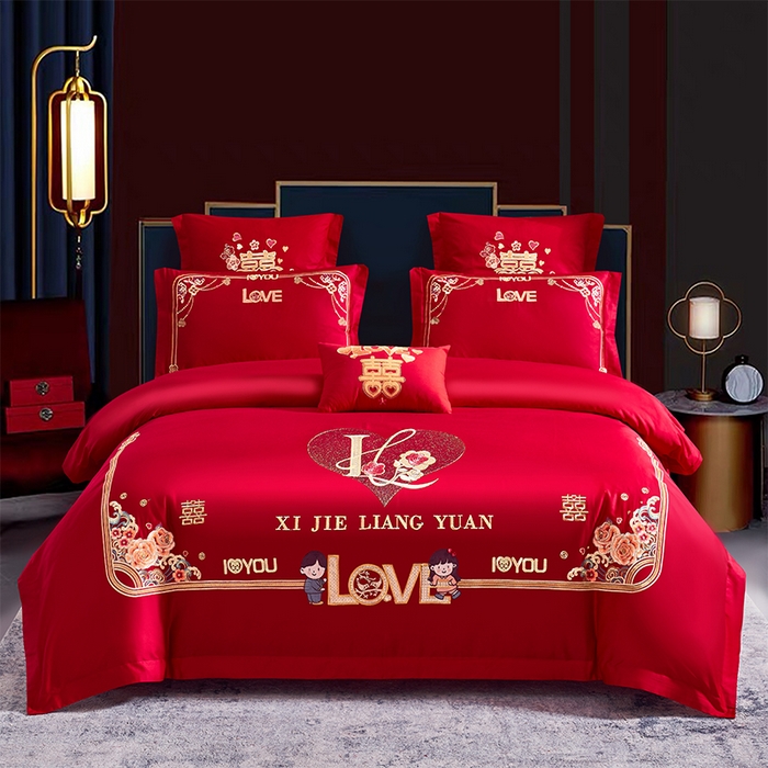 91家纺网 家纺一手货源 找家纺 （总）洽想家 2025新款全棉新中式刺绣婚庆四件套多件套（控价销售最低不低于288元）