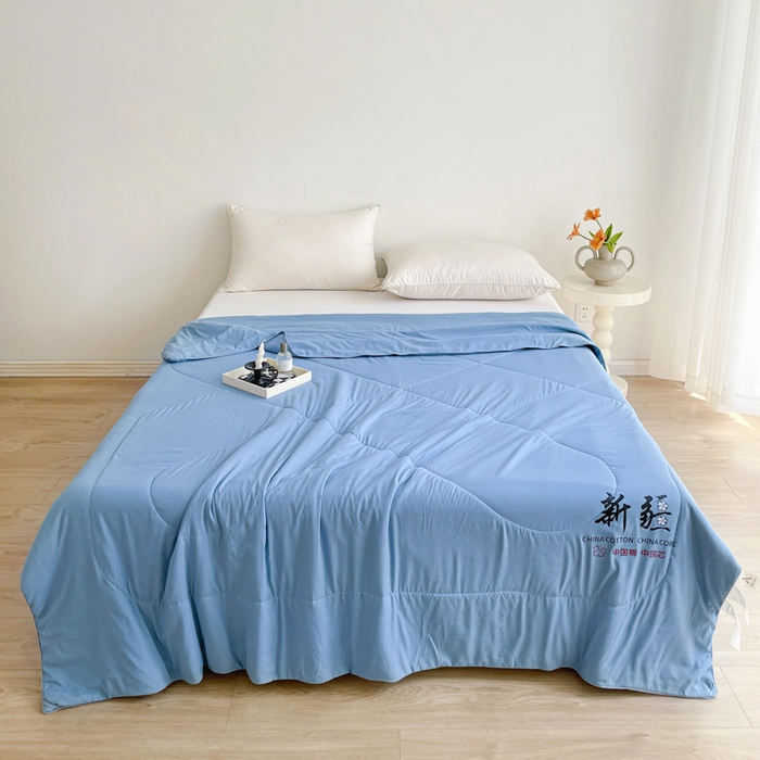 91家纺网 家纺一手货源 找家纺 思雅庭 2025新款水洗棉新疆棉花被夏被夏凉被空调被子 蓝色