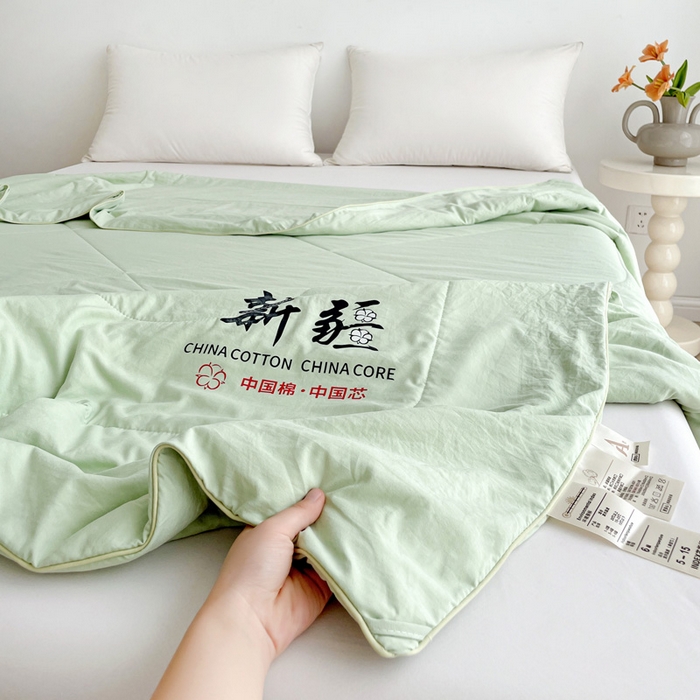 91家纺网 家纺一手货源 找家纺 思雅庭 2025新款水洗棉新疆棉花被夏被夏凉被空调被子 绿色