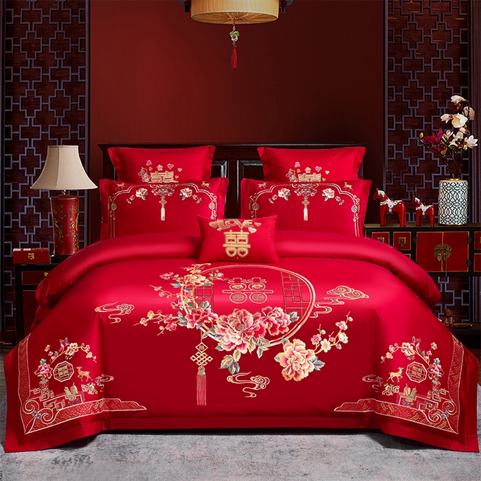 91家纺网 家纺一手货源 找家纺 （总）洽想家 2025新款全棉新中式刺绣婚庆四件套多件套（控价销售最低不低于288元）
