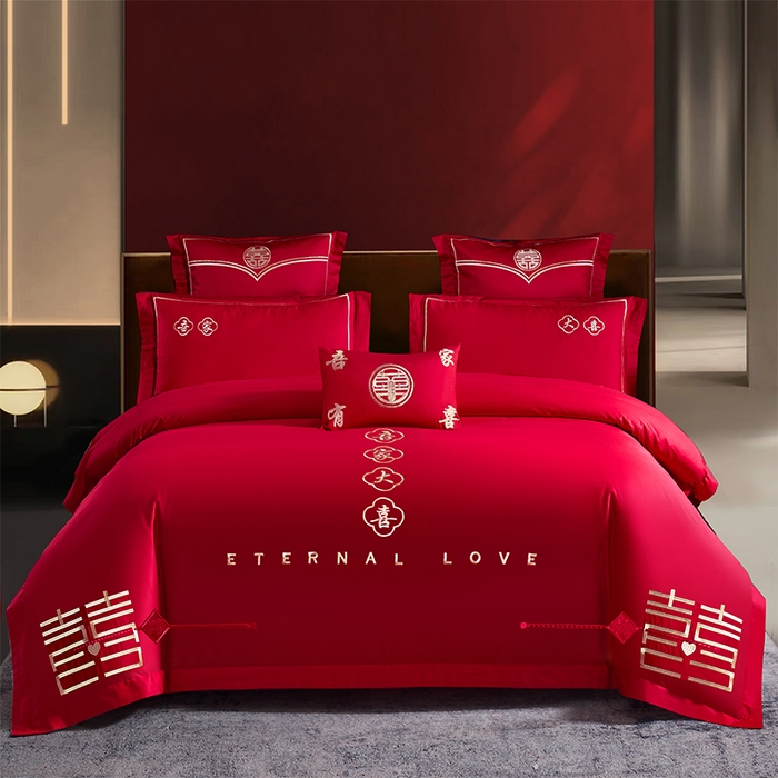 91家纺网 家纺一手货源 找家纺 （总）洽想家 2025新款全棉新中式刺绣婚庆四件套多件套（控价销售最低不低于288元）