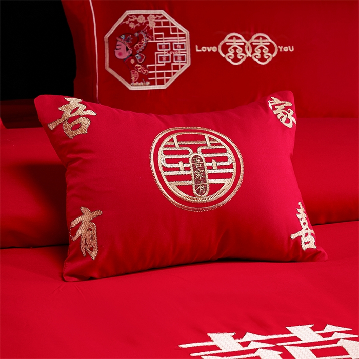 91家纺网 家纺一手货源 找家纺 洽想家 2025新款全棉新中式刺绣婚庆四件套多件套（控价销售最低不低于288元） 相亲相爱(大红)