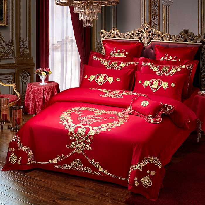 91家纺网 家纺一手货源 找家纺 洽想家 2025新款全棉新中式刺绣婚庆四件套多件套（控价销售最低不低于288元） 永结同心