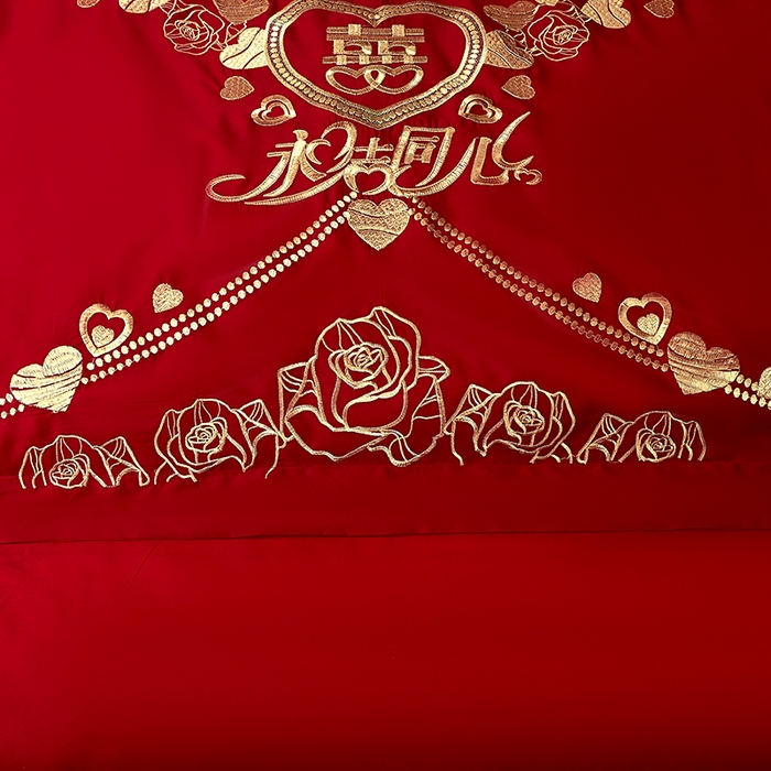 91家纺网 家纺一手货源 找家纺 洽想家 2025新款全棉新中式刺绣婚庆四件套多件套（控价销售最低不低于288元） 永结同心