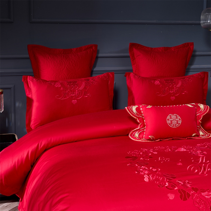 91家纺网 家纺一手货源 找家纺 洽想家 2025新款全棉新中式刺绣婚庆四件套多件套（控价销售最低不低于288元） 永结同心（本线刺绣）