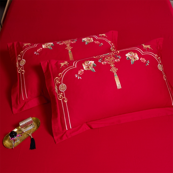 91家纺网 家纺一手货源 找家纺 洽想家 2025新款全棉新中式刺绣婚庆四件套多件套（控价销售最低不低于288元） 诗情画意