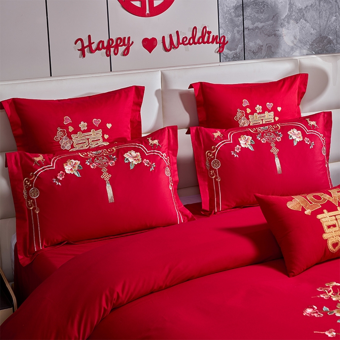 91家纺网 家纺一手货源 找家纺 洽想家 2025新款全棉新中式刺绣婚庆四件套多件套（控价销售最低不低于288元） 诗情画意