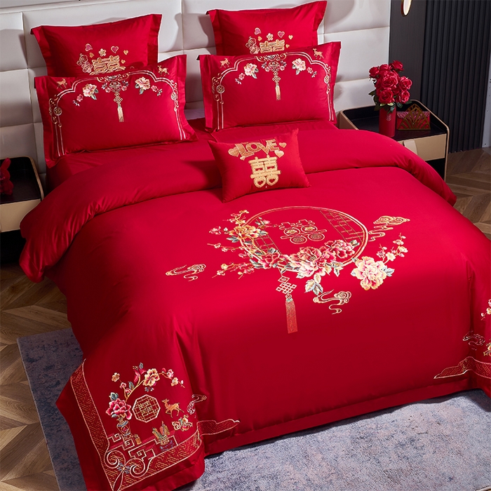 91家纺网 家纺一手货源 找家纺 洽想家 2025新款全棉新中式刺绣婚庆四件套多件套（控价销售最低不低于288元） 诗情画意