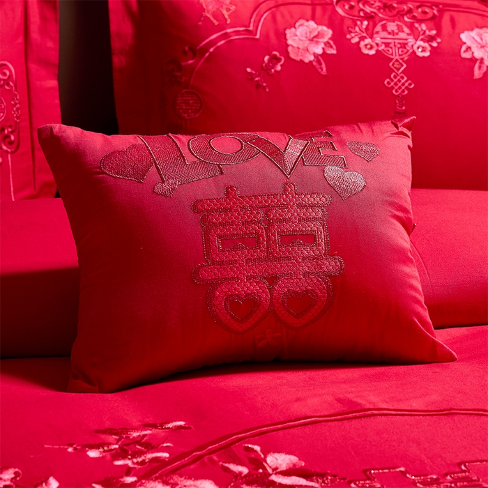 91家纺网 家纺一手货源 找家纺 洽想家 2025新款全棉新中式刺绣婚庆四件套多件套（控价销售最低不低于288元） 诗情画意（红）