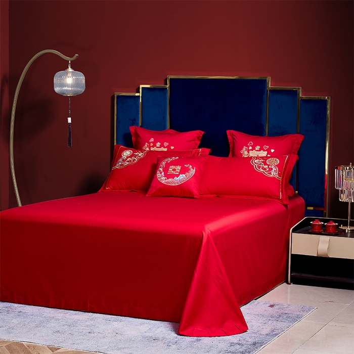 91家纺网 家纺一手货源 找家纺 洽想家 2025新款全棉新中式刺绣婚庆四件套多件套（控价销售最低不低于288元） 龙凤喜缘