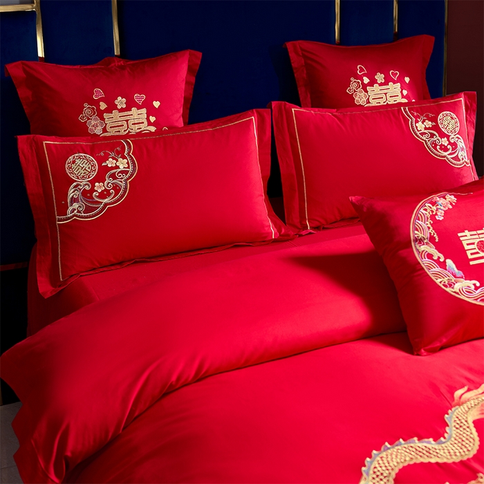 91家纺网 家纺一手货源 找家纺 洽想家 2025新款全棉新中式刺绣婚庆四件套多件套（控价销售最低不低于288元） 龙凤喜缘