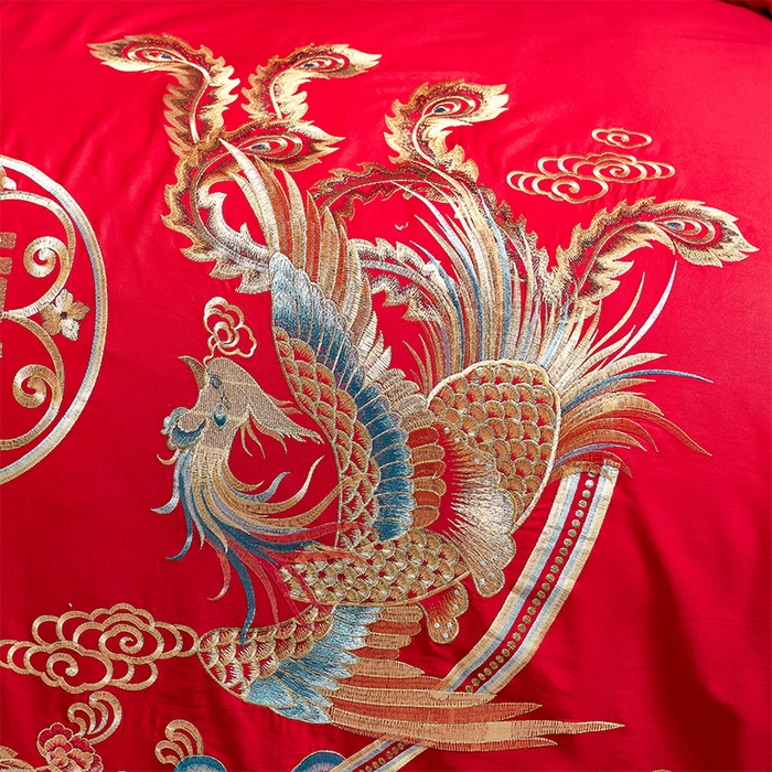 91家纺网 家纺一手货源 找家纺 洽想家 2025新款全棉新中式刺绣婚庆四件套多件套（控价销售最低不低于288元） 龙凤喜缘