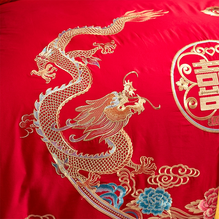 91家纺网 家纺一手货源 找家纺 洽想家 2025新款全棉新中式刺绣婚庆四件套多件套（控价销售最低不低于288元） 龙凤喜缘