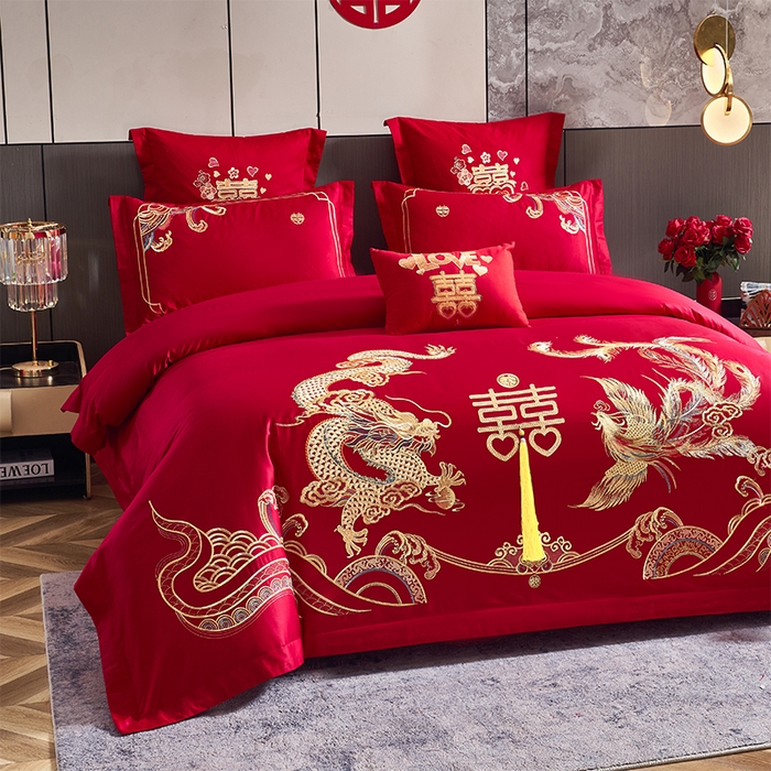 91家纺网 家纺一手货源 找家纺 洽想家 2025新款全棉新中式刺绣婚庆四件套多件套（控价销售最低不低于288元） 龙威凤彩