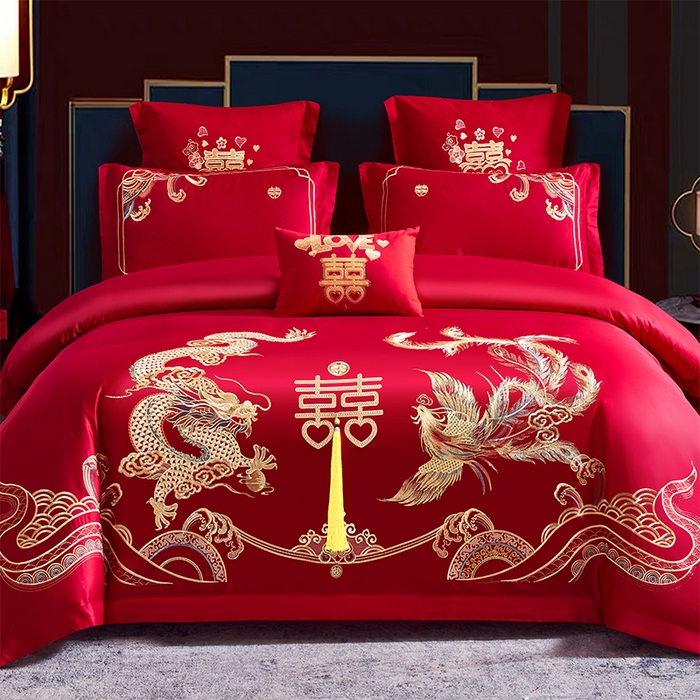 91家纺网 家纺一手货源 找家纺 洽想家 2025新款全棉新中式刺绣婚庆四件套多件套（控价销售最低不低于288元） 龙威凤彩