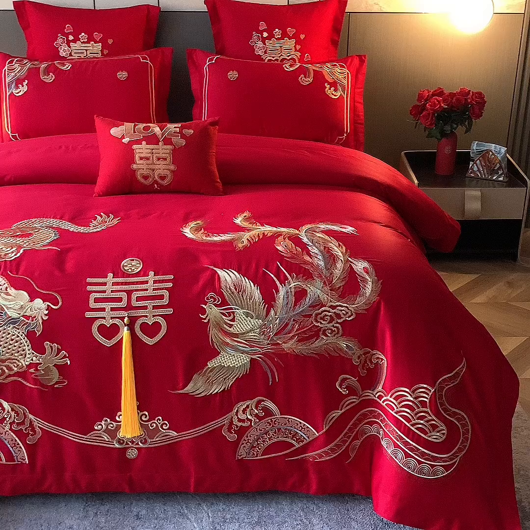 91家纺网 家纺一手货源 找家纺 洽想家 2025新款全棉新中式刺绣婚庆四件套多件套（控价销售最低不低于288元） 龙威凤彩