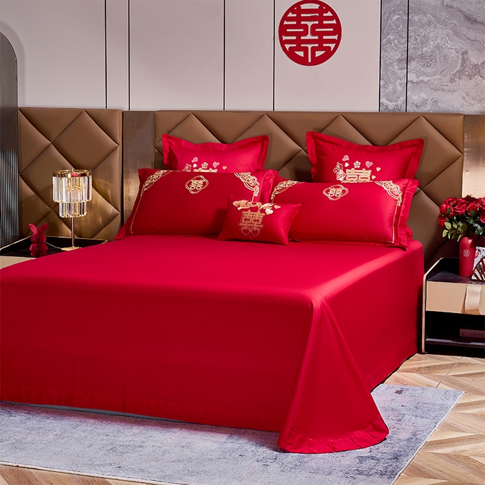 91家纺网 家纺一手货源 找家纺 洽想家 2025新款全棉新中式刺绣婚庆四件套多件套（控价销售最低不低于288元） 盛世繁华（金）