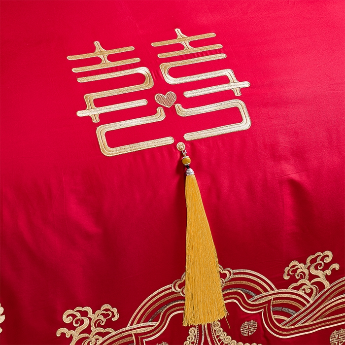 91家纺网 家纺一手货源 找家纺 洽想家 2025新款全棉新中式刺绣婚庆四件套多件套（控价销售最低不低于288元） 盛世繁华（金）