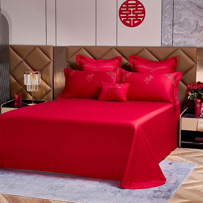 91家纺网 家纺一手货源 找家纺 洽想家 2025新款全棉新中式刺绣婚庆四件套多件套（控价销售最低不低于288元） 盛世繁华（红）