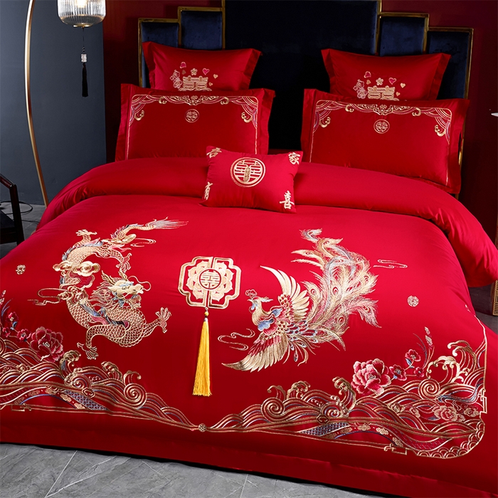 91家纺网 家纺一手货源 找家纺 洽想家 2025新款全棉新中式刺绣婚庆四件套多件套（控价销售最低不低于288元） 盛世龙凤