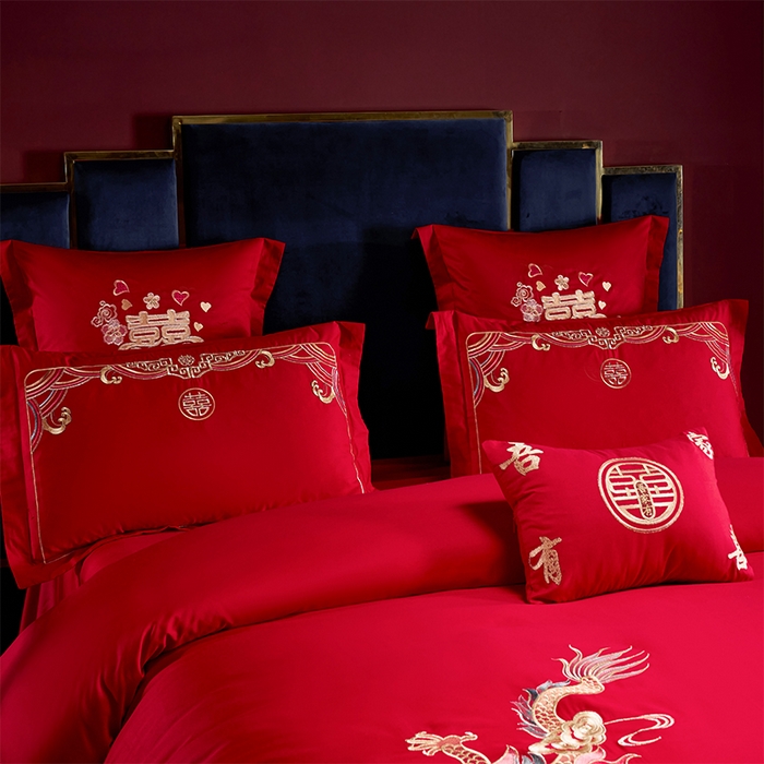 91家纺网 家纺一手货源 找家纺 洽想家 2025新款全棉新中式刺绣婚庆四件套多件套（控价销售最低不低于288元） 盛世龙凤