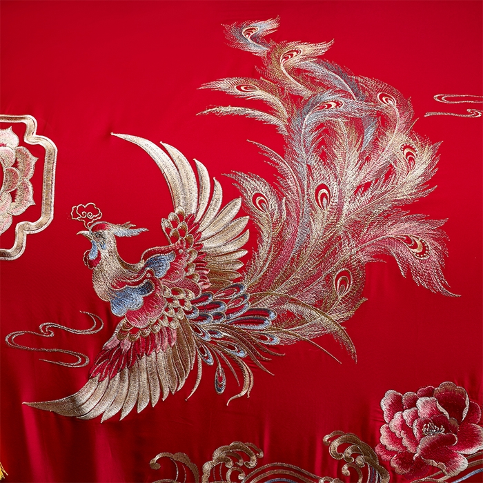 91家纺网 家纺一手货源 找家纺 洽想家 2025新款全棉新中式刺绣婚庆四件套多件套（控价销售最低不低于288元） 盛世龙凤