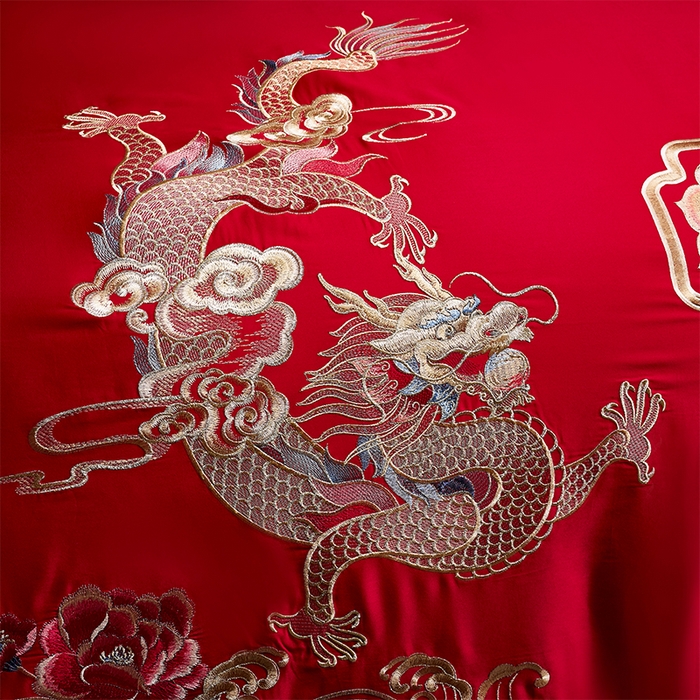 91家纺网 家纺一手货源 找家纺 洽想家 2025新款全棉新中式刺绣婚庆四件套多件套（控价销售最低不低于288元） 盛世龙凤