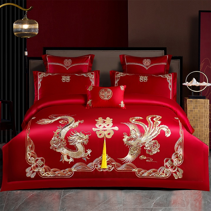 洽想家 2025新款全棉新中式刺绣婚庆四件套多件套（控价销售最低不低于288元） 欢喜龙凤