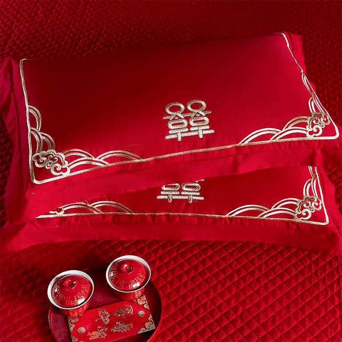 91家纺网 家纺一手货源 找家纺 洽想家 2025新款全棉新中式刺绣婚庆四件套多件套（控价销售最低不低于288元） 欢喜龙凤