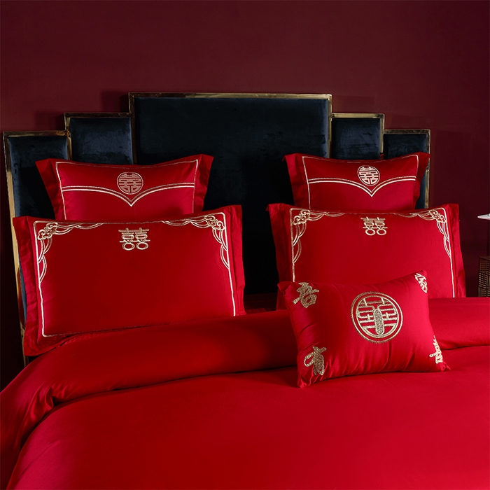 91家纺网 家纺一手货源 找家纺 洽想家 2025新款全棉新中式刺绣婚庆四件套多件套（控价销售最低不低于288元） 欢喜龙凤