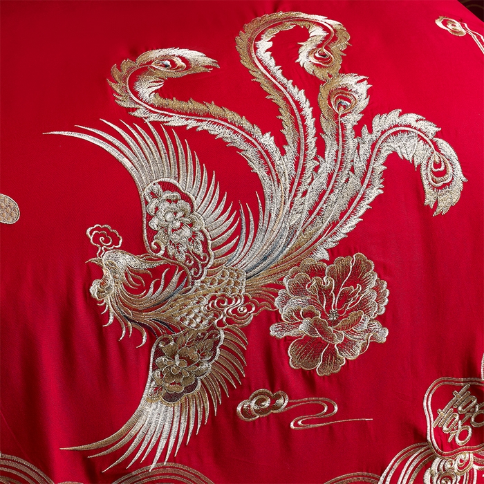 91家纺网 家纺一手货源 找家纺 洽想家 2025新款全棉新中式刺绣婚庆四件套多件套（控价销售最低不低于288元） 欢喜龙凤