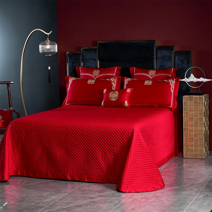 91家纺网 家纺一手货源 找家纺 洽想家 2025新款全棉新中式刺绣婚庆四件套多件套（控价销售最低不低于288元） 欢喜龙凤