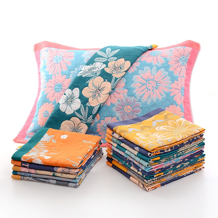 91家纺网 家纺一手货源 找家纺 （总）彩虹毛巾2025新款直播跑量花卉枕巾色织提花亲肤枕巾隔脏枕头套宽边加厚枕巾2条装