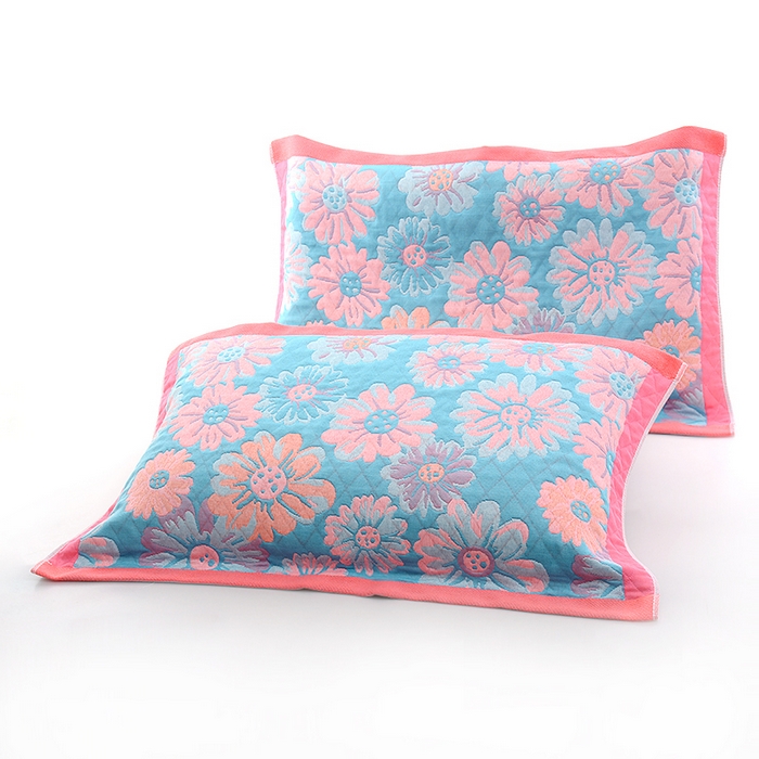 彩虹毛巾2025新款直播跑量花卉枕巾色织提花亲肤枕巾隔脏枕头套宽边加厚枕巾2条装 花卉风03