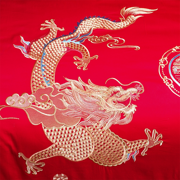 91家纺网 家纺一手货源 找家纺 洽想家 2025新款全棉新中式刺绣婚庆四件套多件套（控价销售最低不低于288元） 龙凤瑞彩