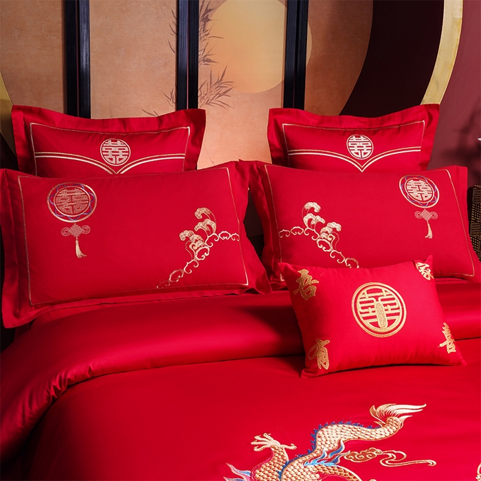91家纺网 家纺一手货源 找家纺 洽想家 2025新款全棉新中式刺绣婚庆四件套多件套（控价销售最低不低于288元） 龙凤瑞彩