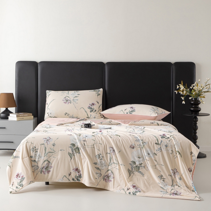 91家纺网 家纺一手货源 找家纺 玛德琳 2025新款A类兰精天丝印花凉感丝系列 粉墨花笺