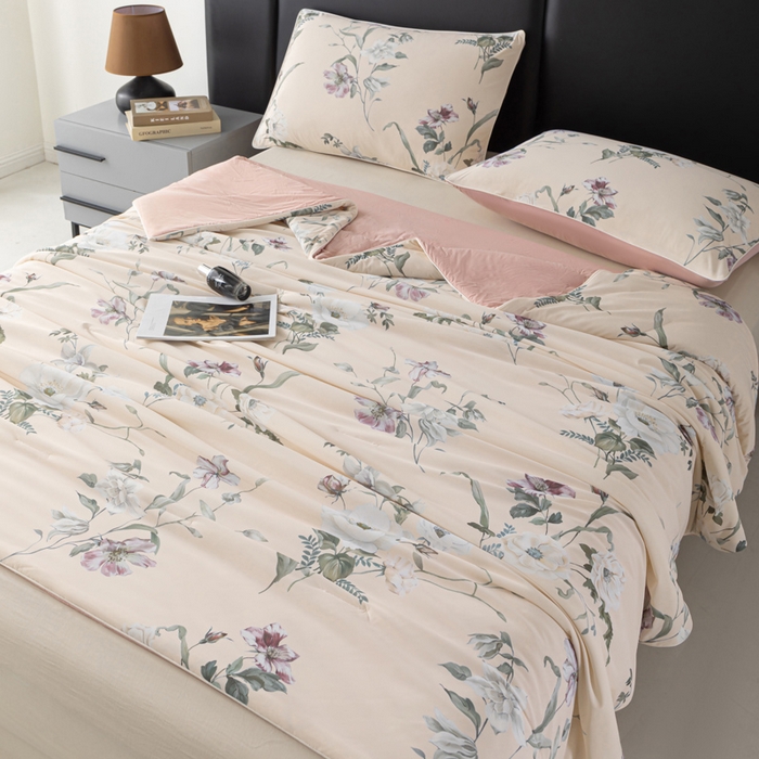 91家纺网 家纺一手货源 找家纺 玛德琳 2025新款A类兰精天丝印花凉感丝系列 粉墨花笺