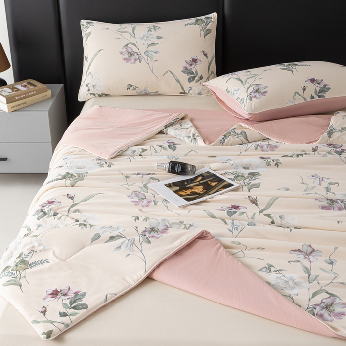 91家纺网 家纺一手货源 找家纺 玛德琳 2025新款A类兰精天丝印花凉感丝系列 粉墨花笺