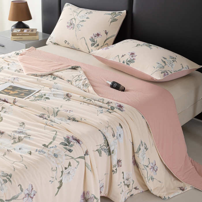 91家纺网 家纺一手货源 找家纺 玛德琳 2025新款A类兰精天丝印花凉感丝系列 粉墨花笺