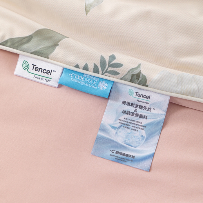 91家纺网 家纺一手货源 找家纺 玛德琳 2025新款A类兰精天丝印花凉感丝系列 粉墨花笺