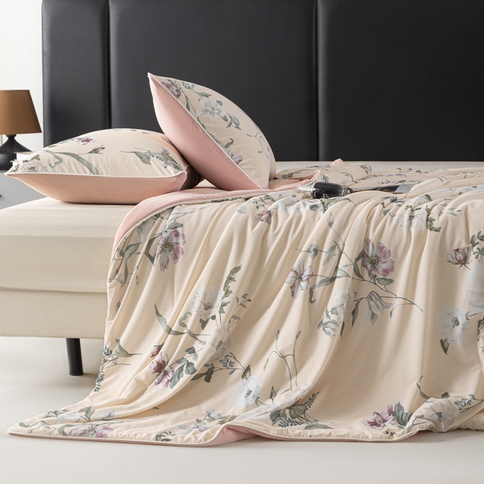 91家纺网 家纺一手货源 找家纺 玛德琳 2025新款A类兰精天丝印花凉感丝系列 粉墨花笺