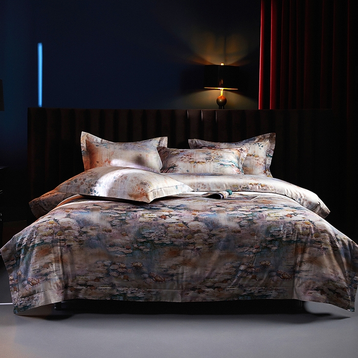 91家纺网 家纺一手货源 找家纺 缔缦 2025新款定织八枚锻s140数码印花系列四件套 莫奈花园