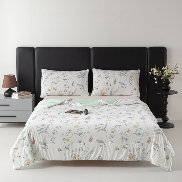 91家纺网 家纺一手货源 找家纺 玛德琳 2025新款A类兰精天丝印花凉感丝系列 绿影芳踪