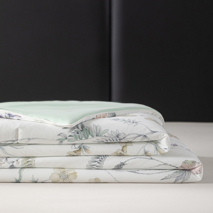 91家纺网 家纺一手货源 找家纺 玛德琳 2025新款A类兰精天丝印花凉感丝系列 绿影芳踪