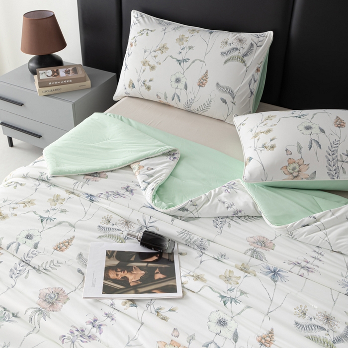 91家纺网 家纺一手货源 找家纺 玛德琳 2025新款A类兰精天丝印花凉感丝系列 绿影芳踪