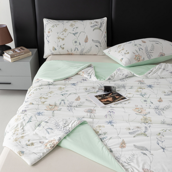 91家纺网 家纺一手货源 找家纺 玛德琳 2025新款A类兰精天丝印花凉感丝系列 绿影芳踪